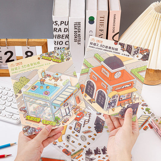 Planche stickers paysage miniature double couche