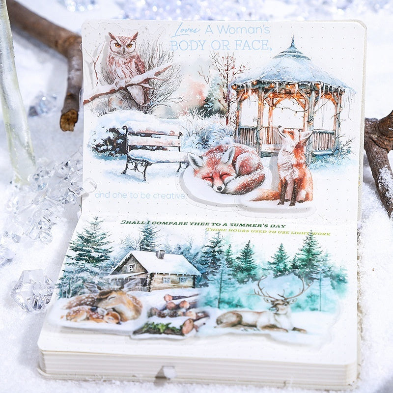 Stickers cozy animaux d'hiver sur sachet PET
