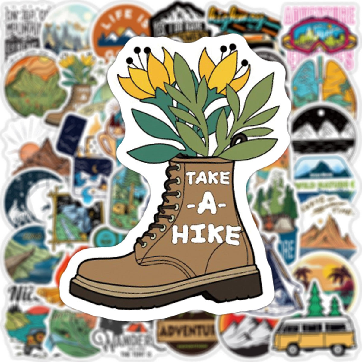 Sticker laptop thème camping extérieur