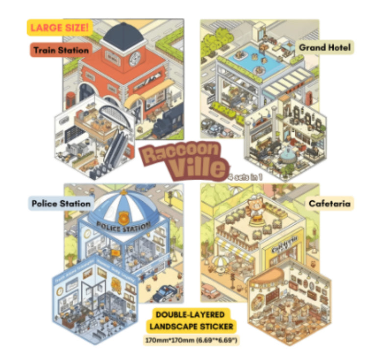 Sticker restaurant ville miniature