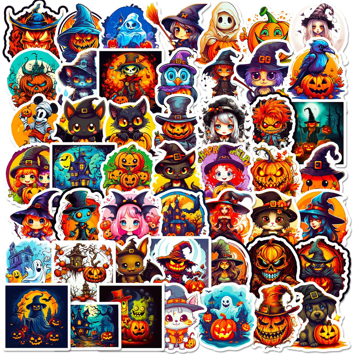 Sticker citrouille sorcière fantôme Halloween